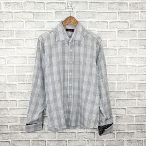 TAKUMI Japan French cuff Button up Shirt white grid check Men's sz Large